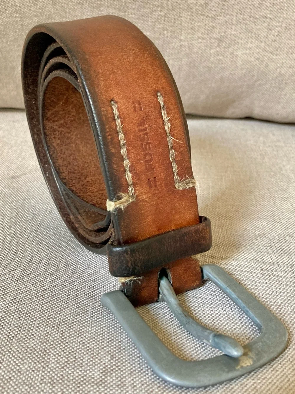 Vintage Fossil Brown Leather Belt Distressed Rustic 40” 🟰 Fits 32-36 in. Waist